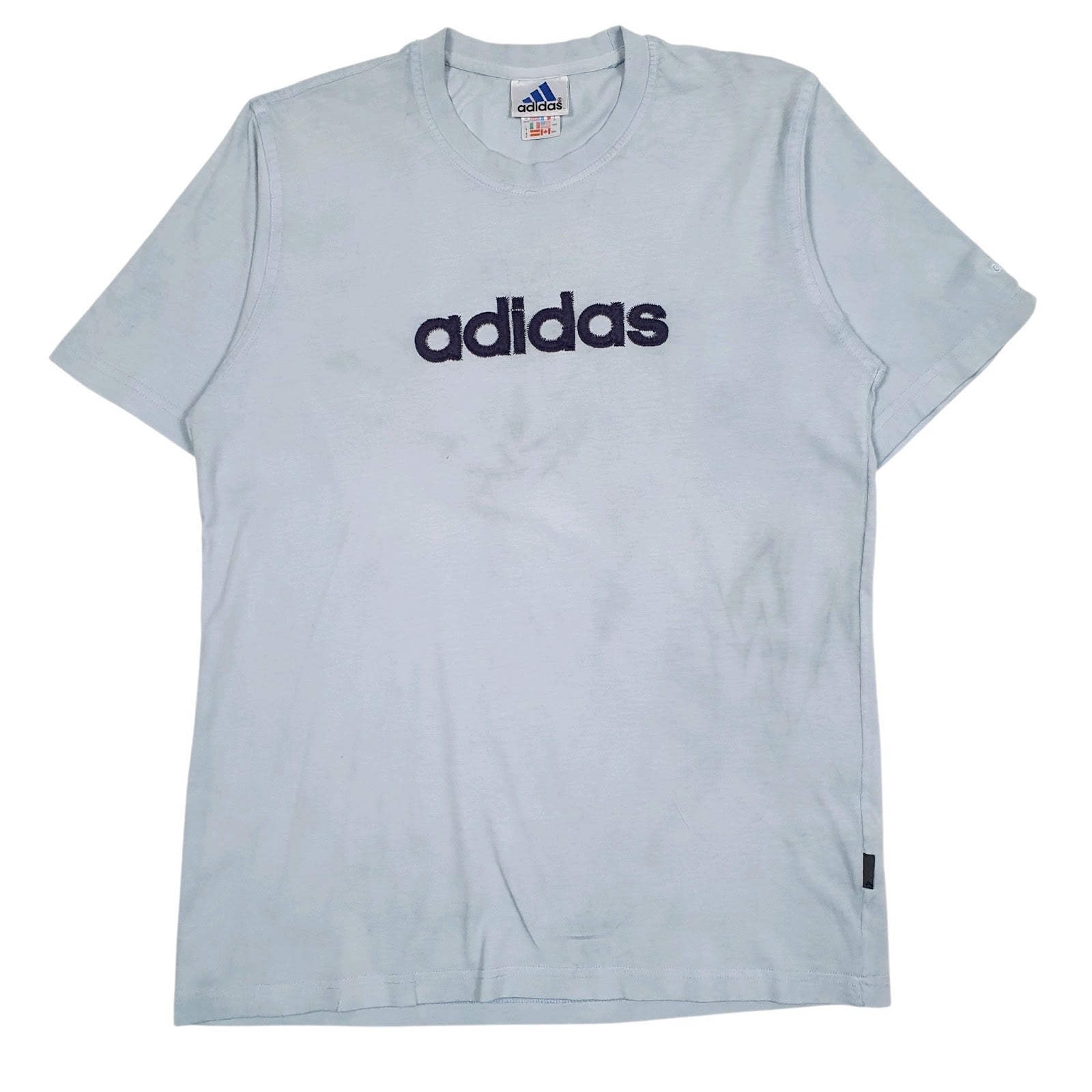 Mens Blue Adidas Vintage 90s Spellout Short Sleeve T Shirt