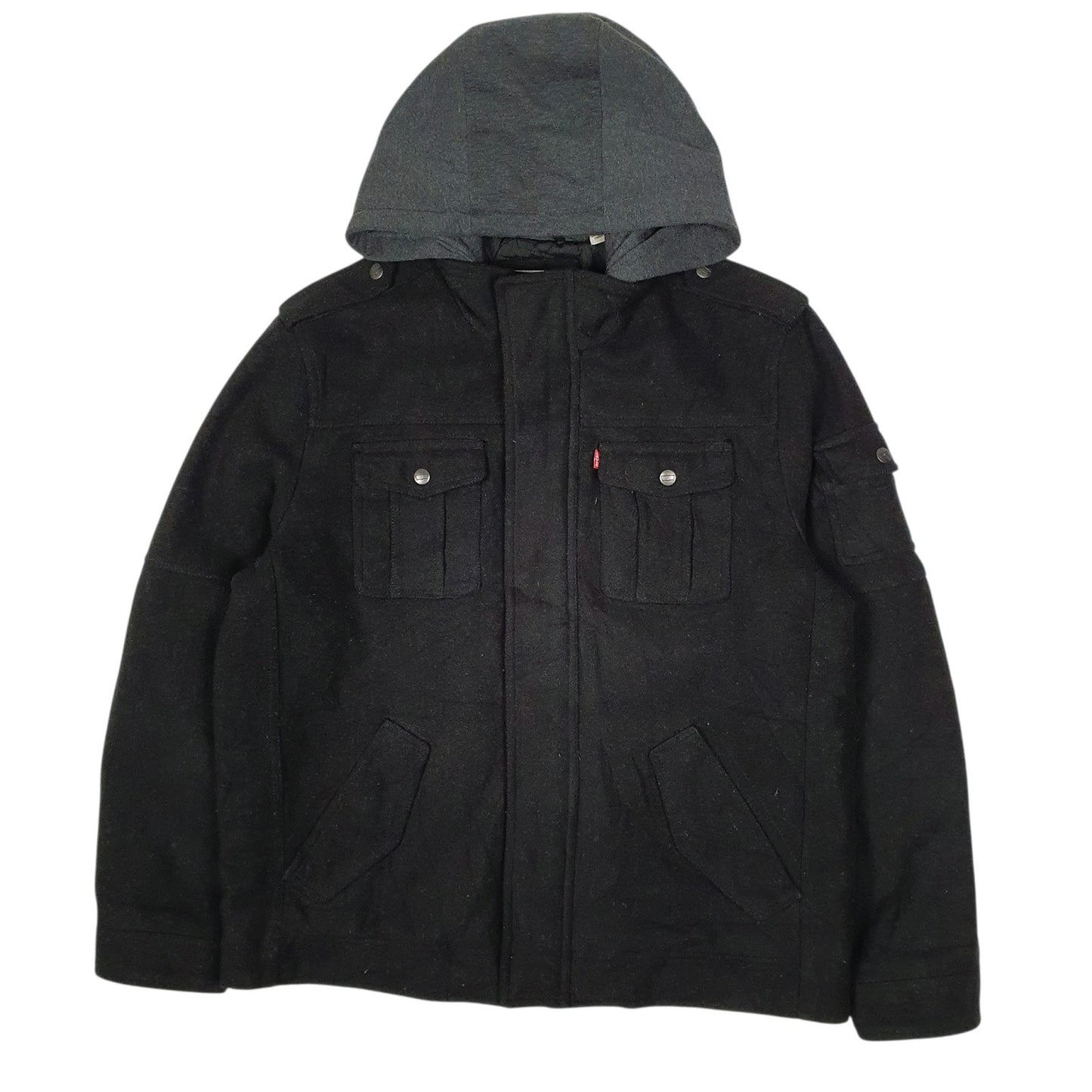 Mens Black Levis Military Bomber Hoodie  Coat