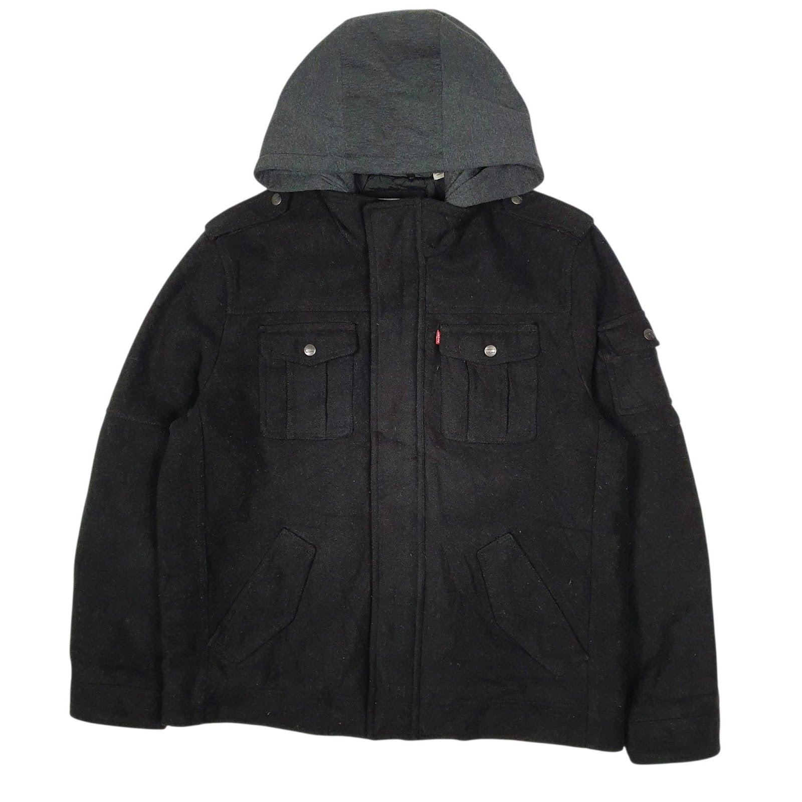 Mens Black Levis Military Bomber Hoodie  Coat