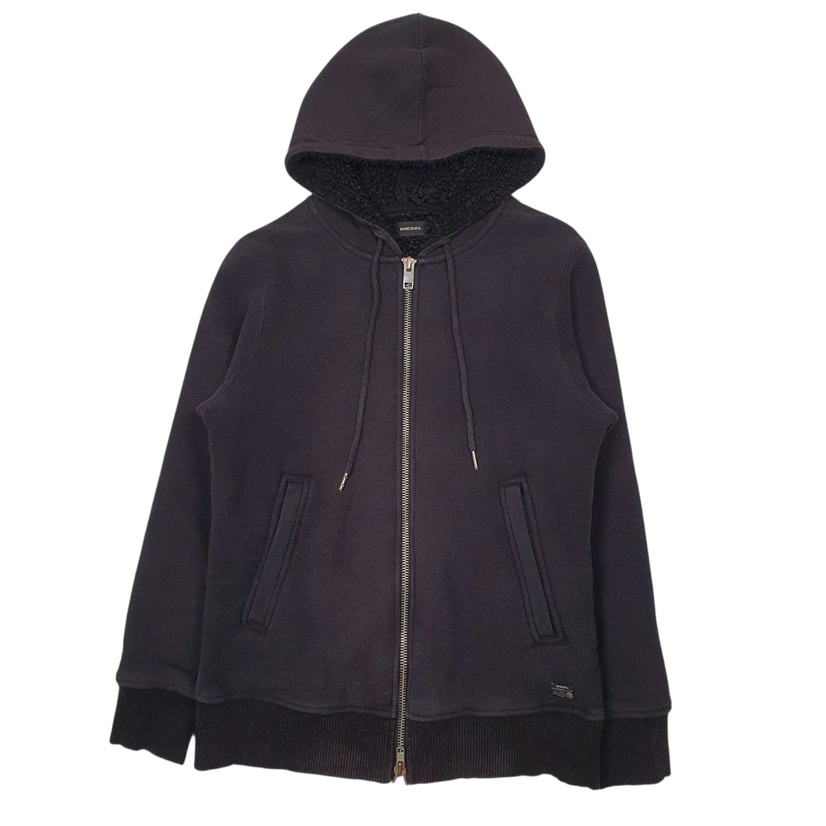 Mens Black Diesel Sherpa Lined Full Zip Jumper