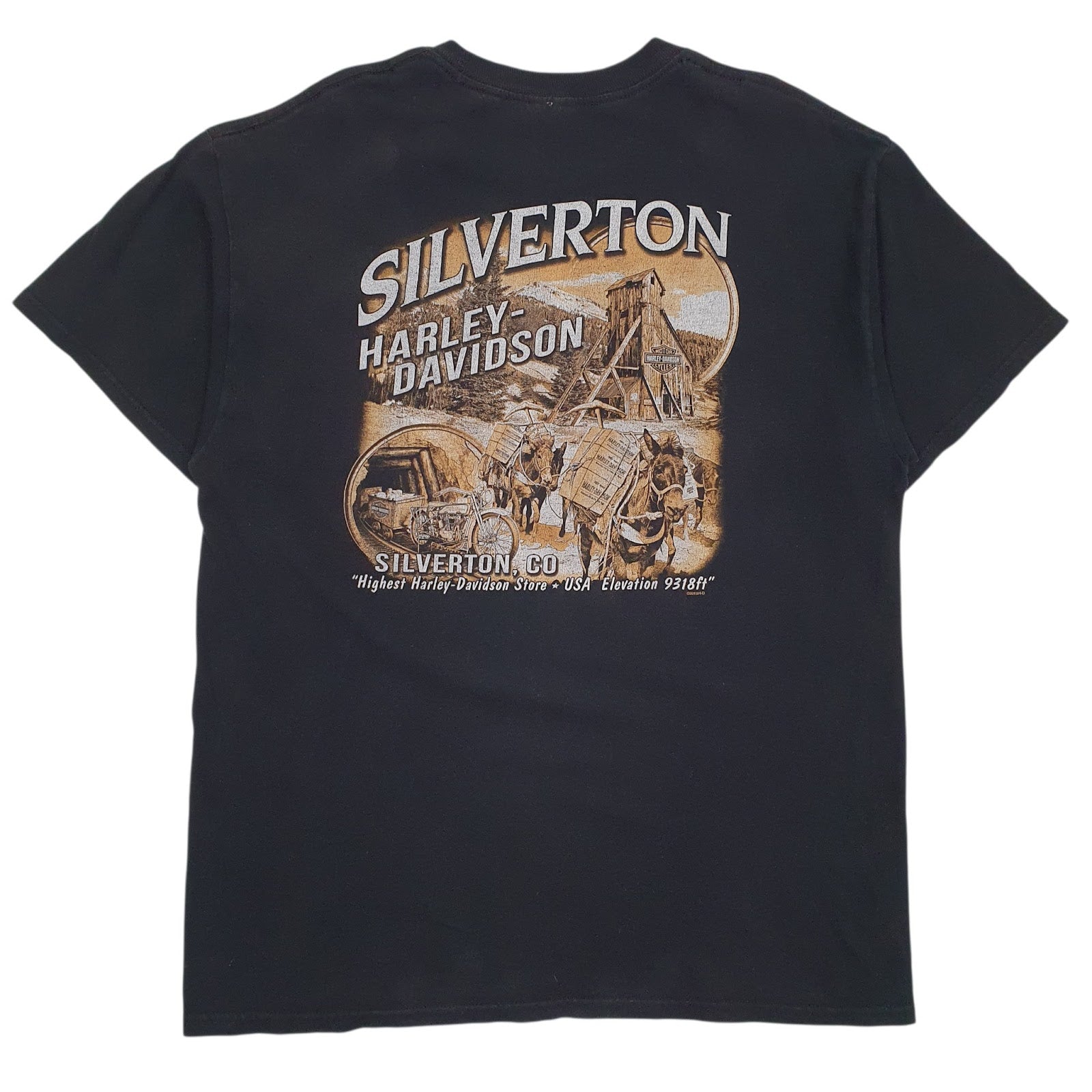 Mens Black Harley Davidson Spellout Graphic Crewneck T Shirt