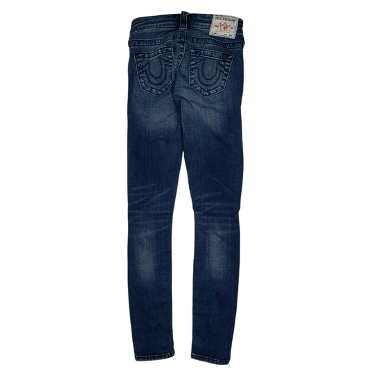 Womens Blue True Religion Mid Rise Distressed Quarter Zip Jeans