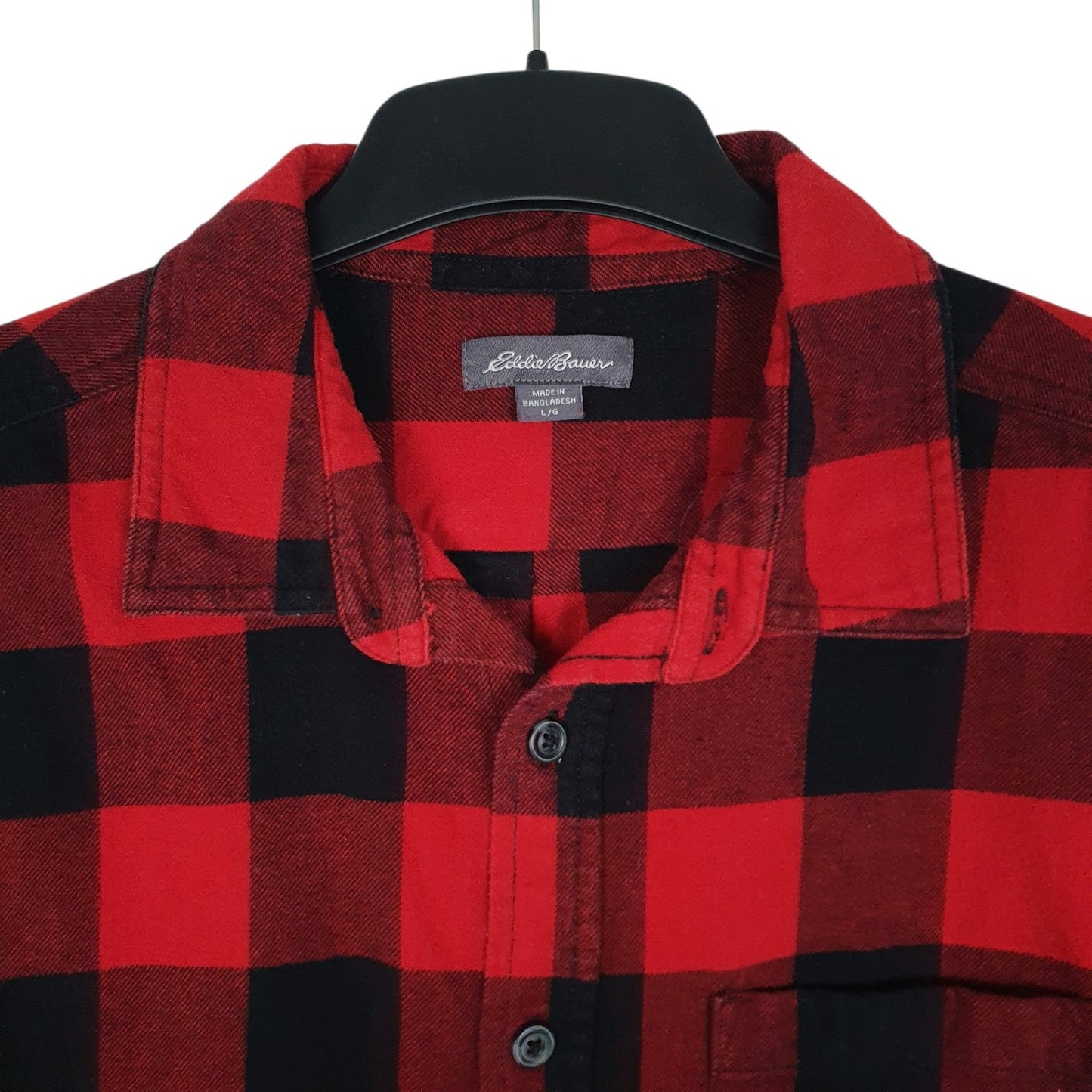 Mens Red Eddie Bauer Heavyweight Flannel Plaid  Shirt