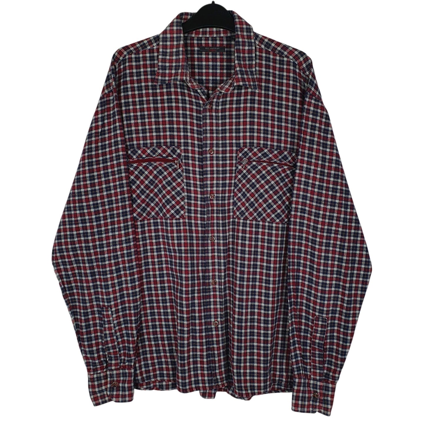 Mens Navy Sea Barrier Plaid Flannel Long Sleeve Shirt