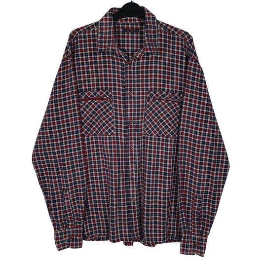 Mens Navy Sea Barrier Plaid Flannel Long Sleeve Shirt