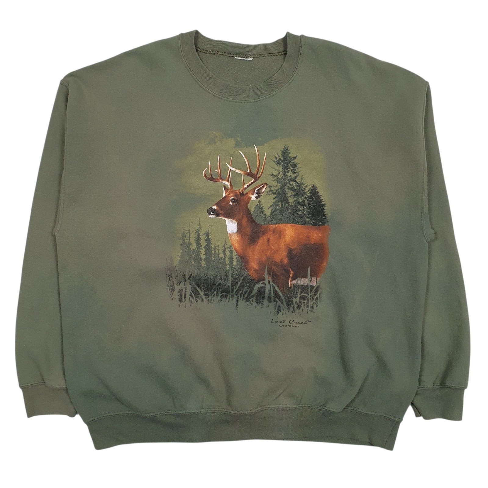 Mens Green Lost Creek Graphic Crewneck Jumper