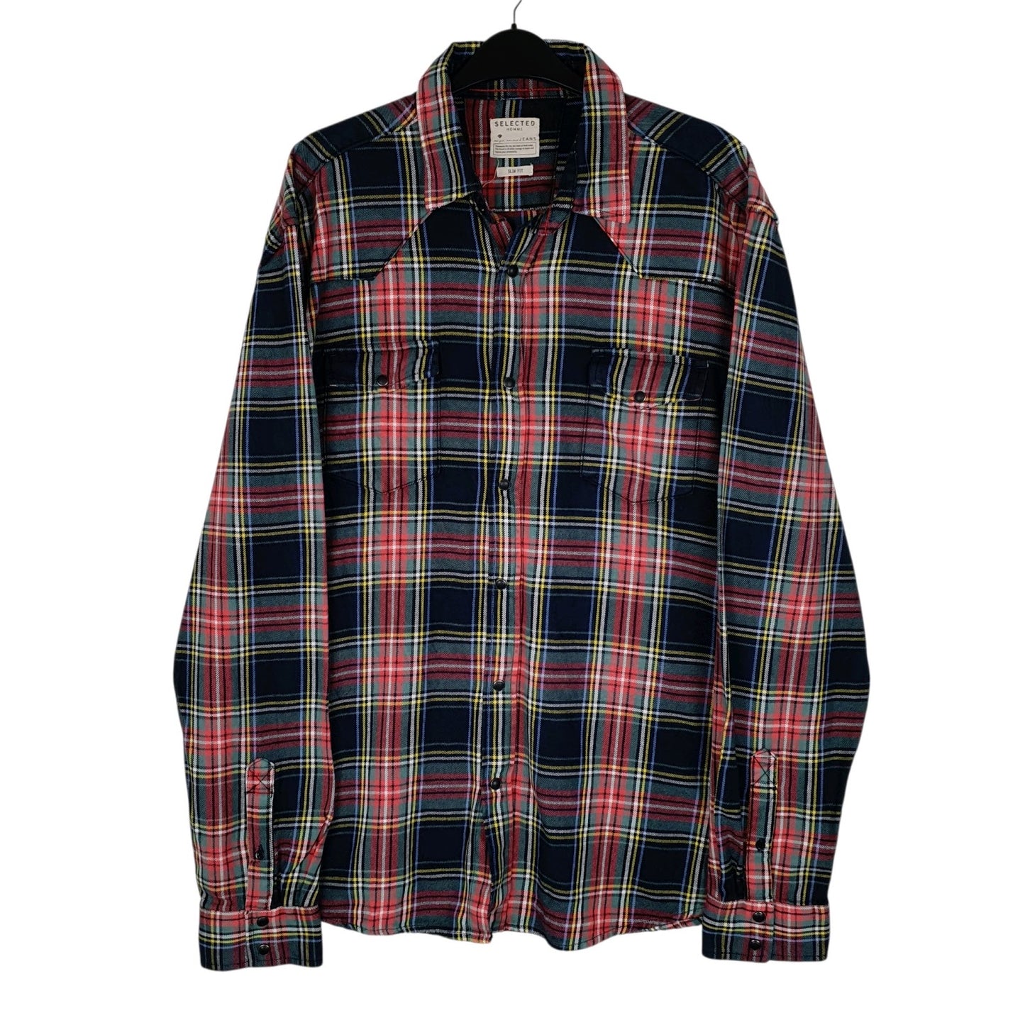 Mens Navy Selected Homme Flannel Plaid Western Long Sleeve Shirt