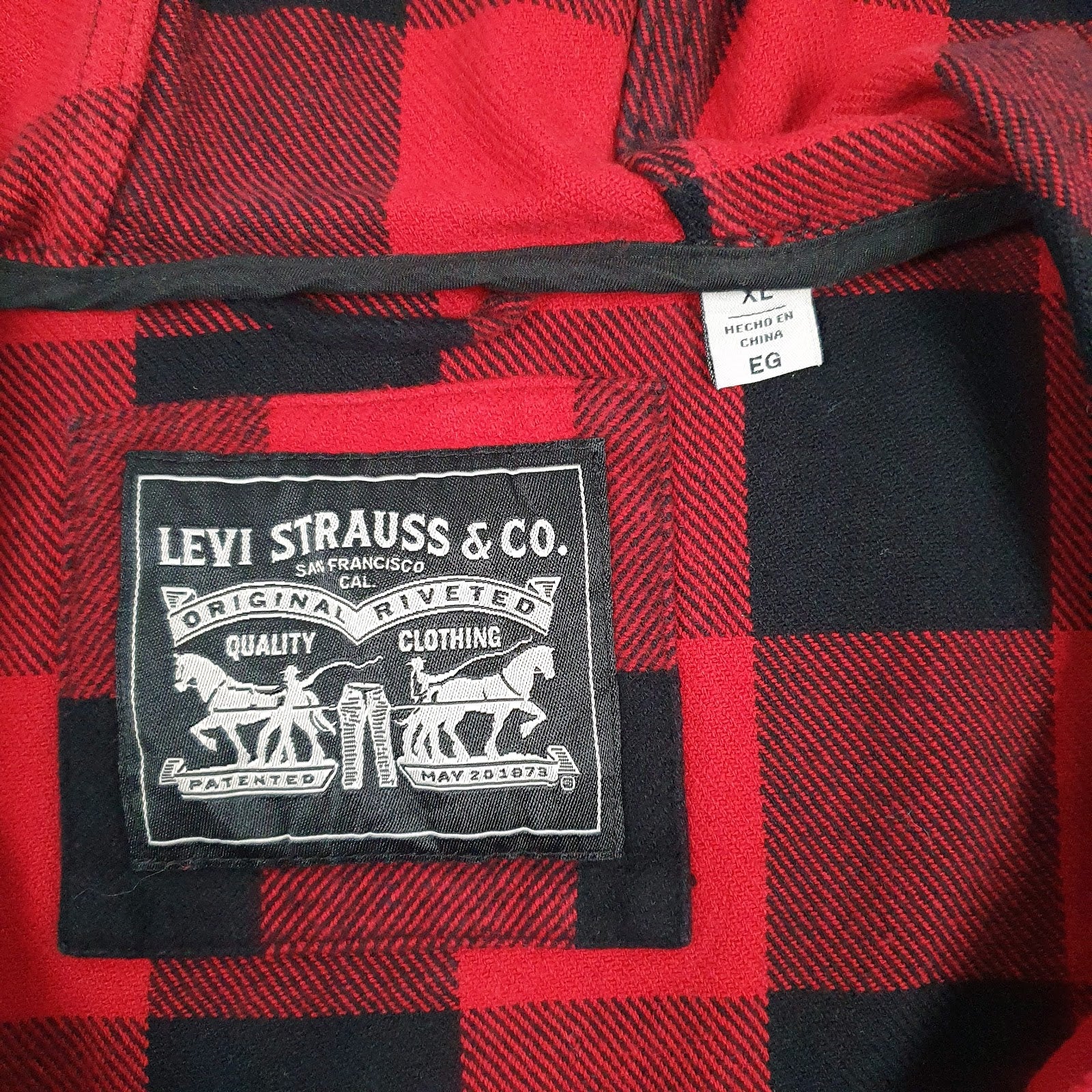 Mens Red Levis Flannel Black Buffalo Plaid  Coat