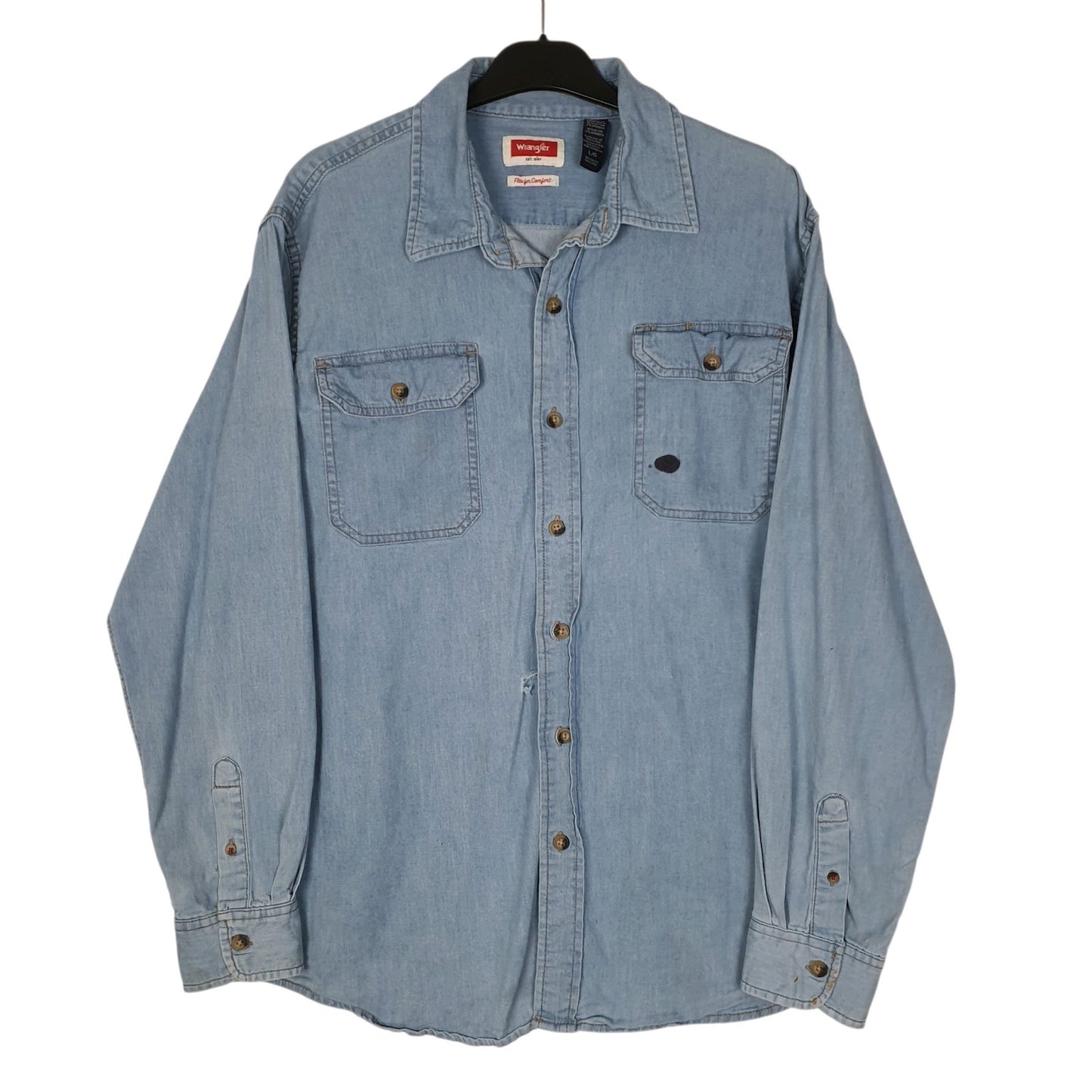 Mens Blue Wrangler Denim Long Sleeve Shirt