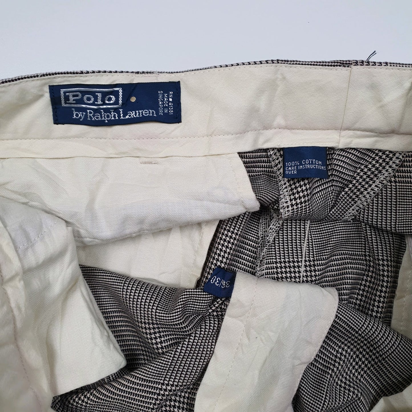 Mens Grey Polo Ralph Lauren Vintage 90s Check Double Pleated  Trousers