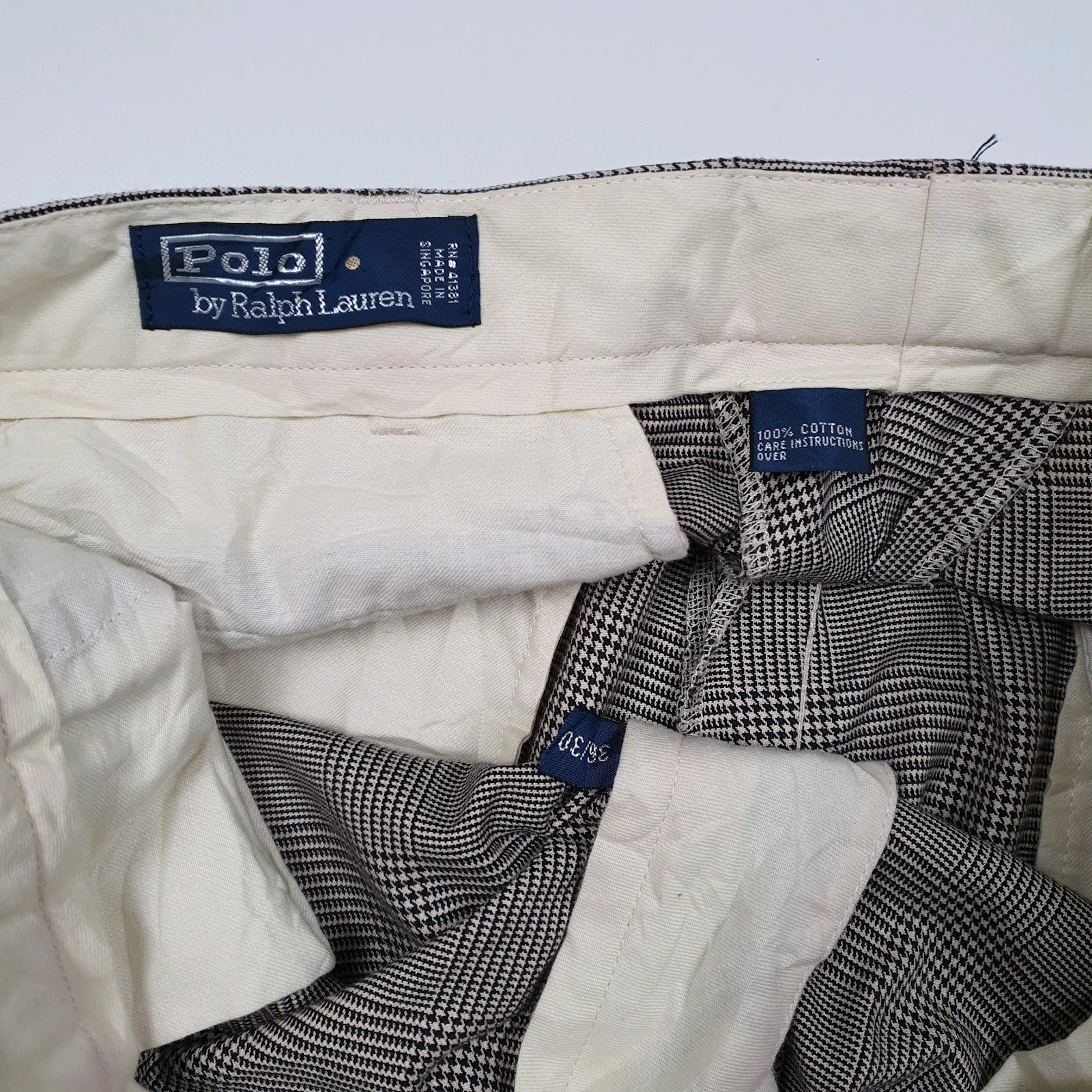 Mens Grey Polo Ralph Lauren Vintage 90s Check Double Pleated  Trousers