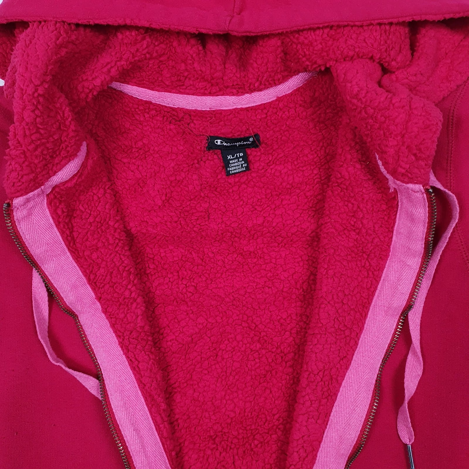 Womens Pink Champion Hoodie Sherpa Lined Thermal Full Zip Jumper