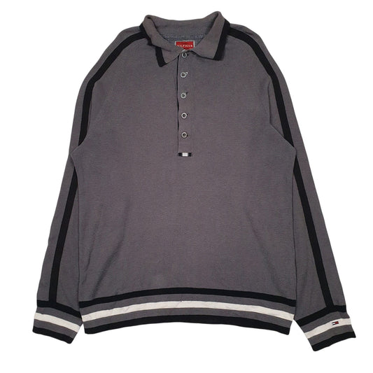 Mens Grey Tommy Hilfiger Henley Crewneck Jumper