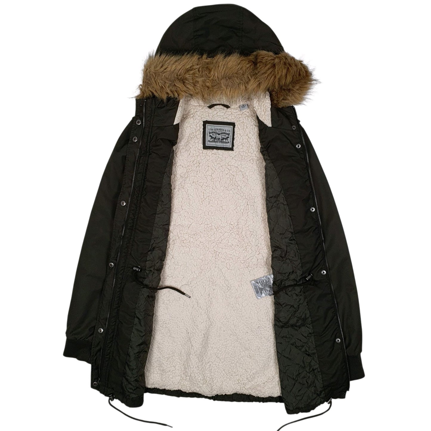 Mens Green Levis Sherpa Lined Hoodie Coat