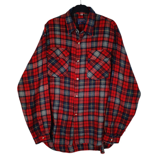Mens Red Brugi Plaid Flannel Long Sleeve Shirt