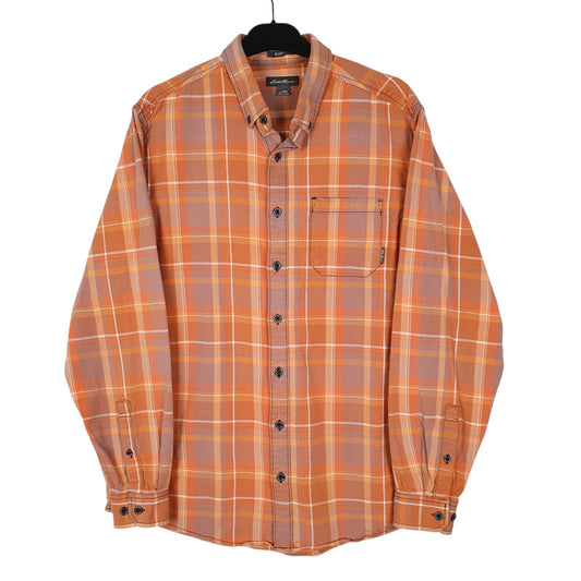 Mens Orange Eddie Bauer Heavyweight Plaid Canvas Long Sleeve Shirt