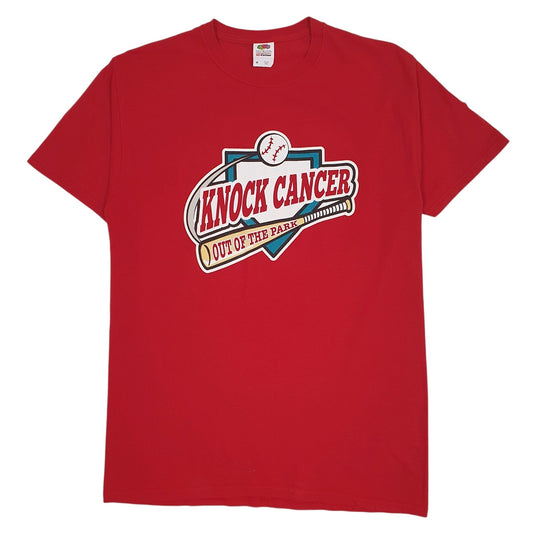 Mens Red Fruit Of The Loom Knock Cancer Out Of The Park Short Sleeve T Shirt