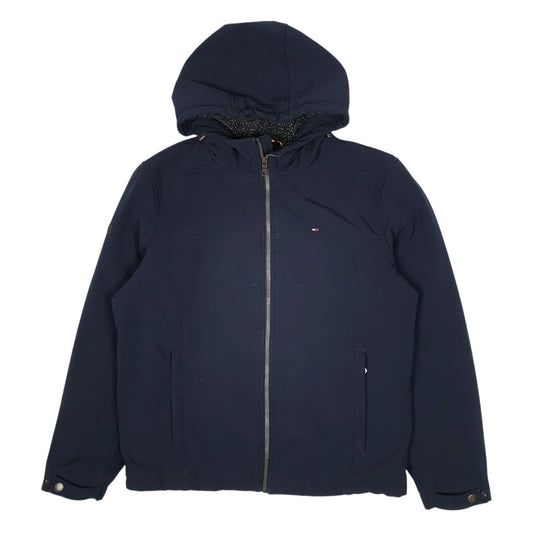 Mens Navy Tommy Hilfiger Fleece Lined Softshell Windbreaker Hoodie Coat