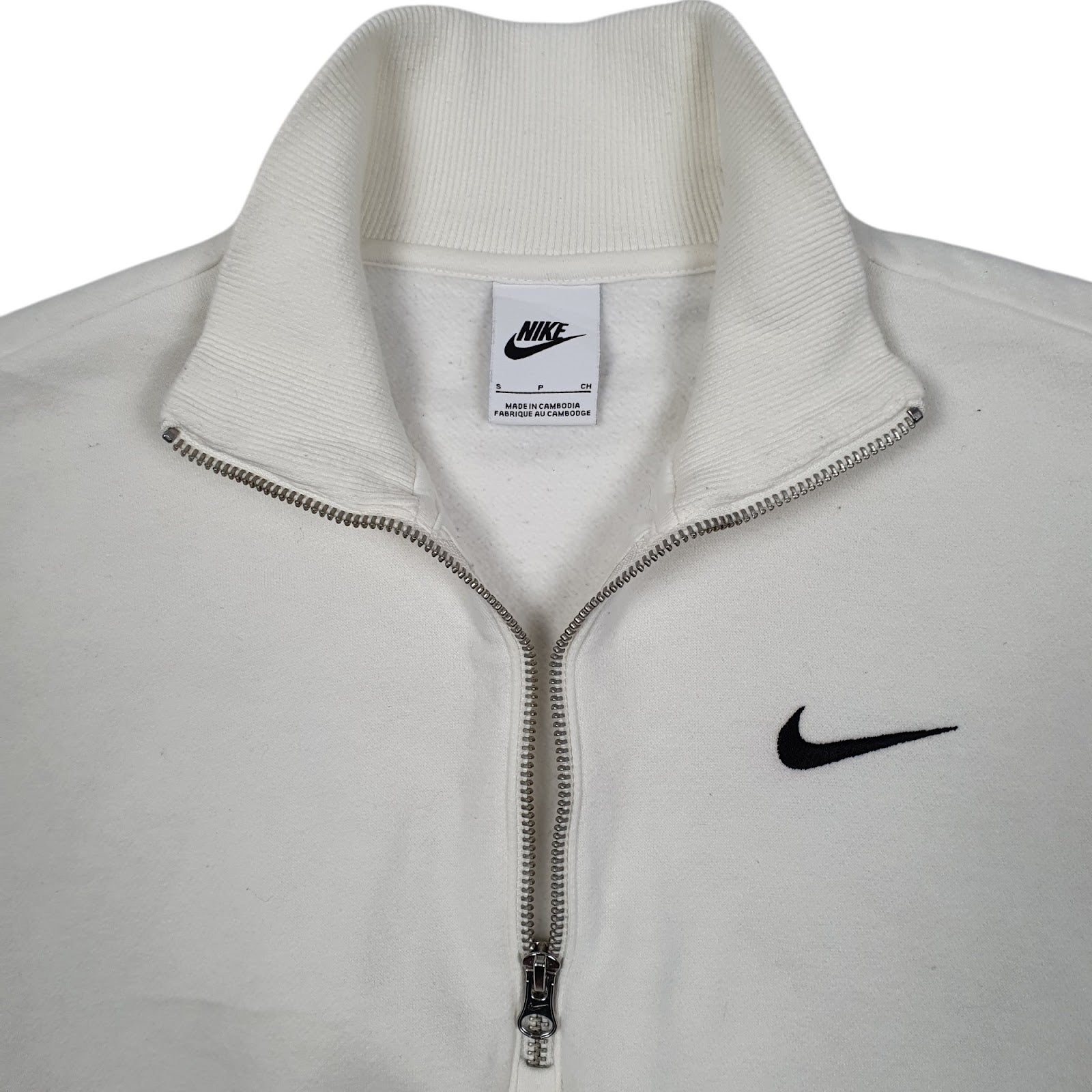 Womens White Nike Crop Top Quarter Zip Jumper