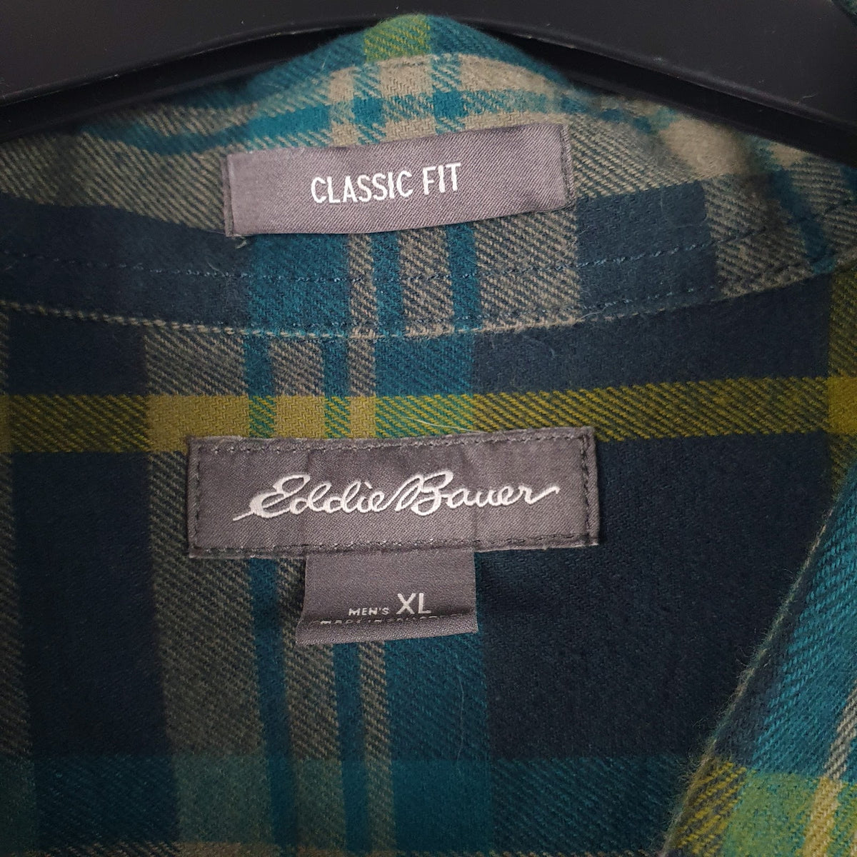 Mens Green Eddie Bauer Flannel  Shirt