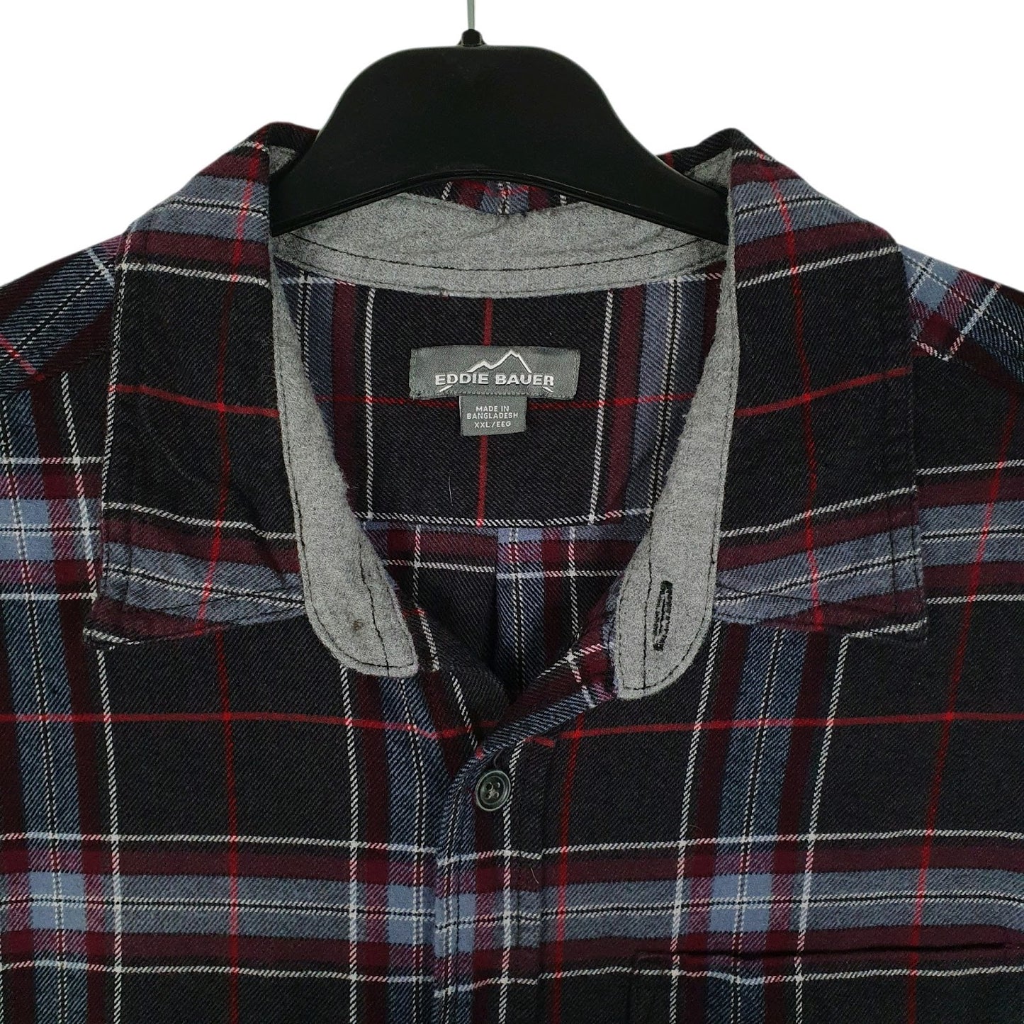 Mens Black Eddie Bauer Heavyweight Plaid Flannel  Shirt