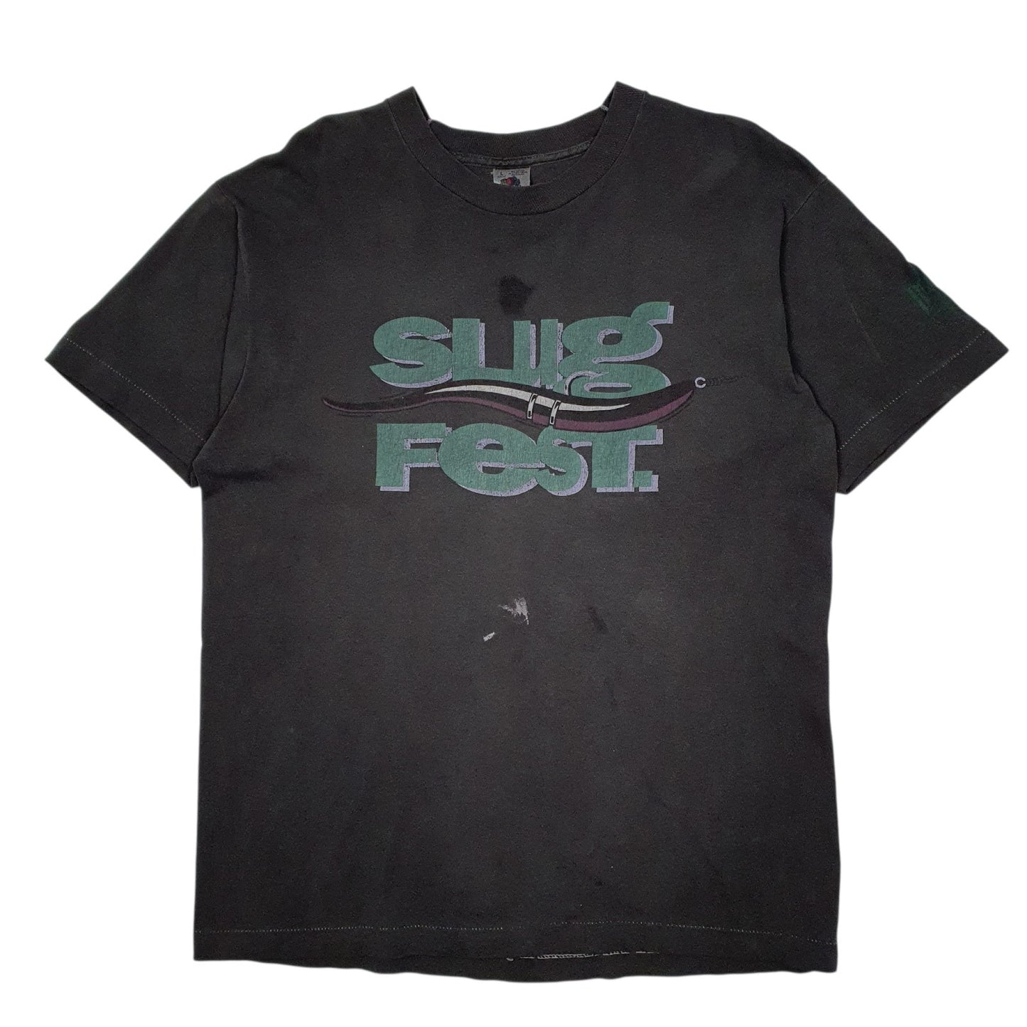 Mens Grey Fruit Of The Loom Slug Fest Vintage 90s Single Stitch Short Sleeve T Shirt