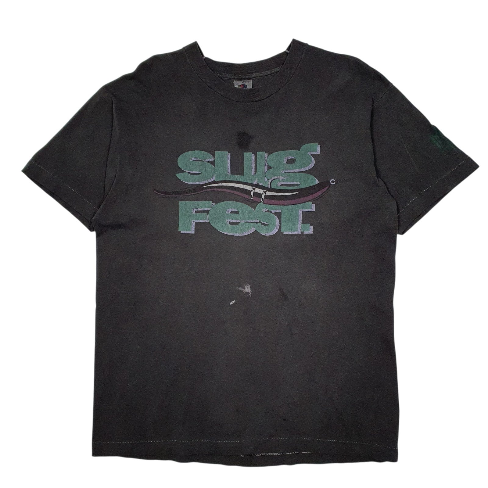 Mens Grey Fruit Of The Loom Slug Fest Vintage 90s Single Stitch Short Sleeve T Shirt