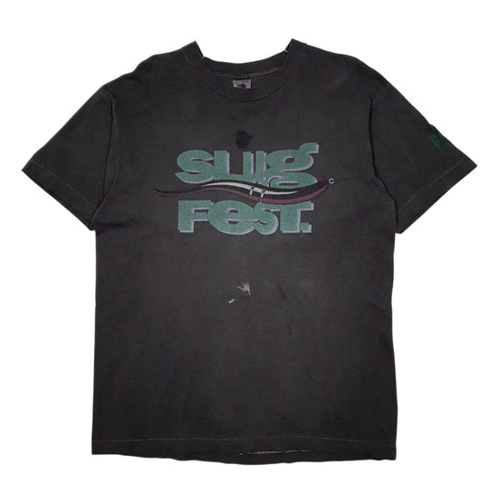 Mens Grey Fruit Of The Loom Slug Fest Vintage 90s Single Stitch Short Sleeve T Shirt