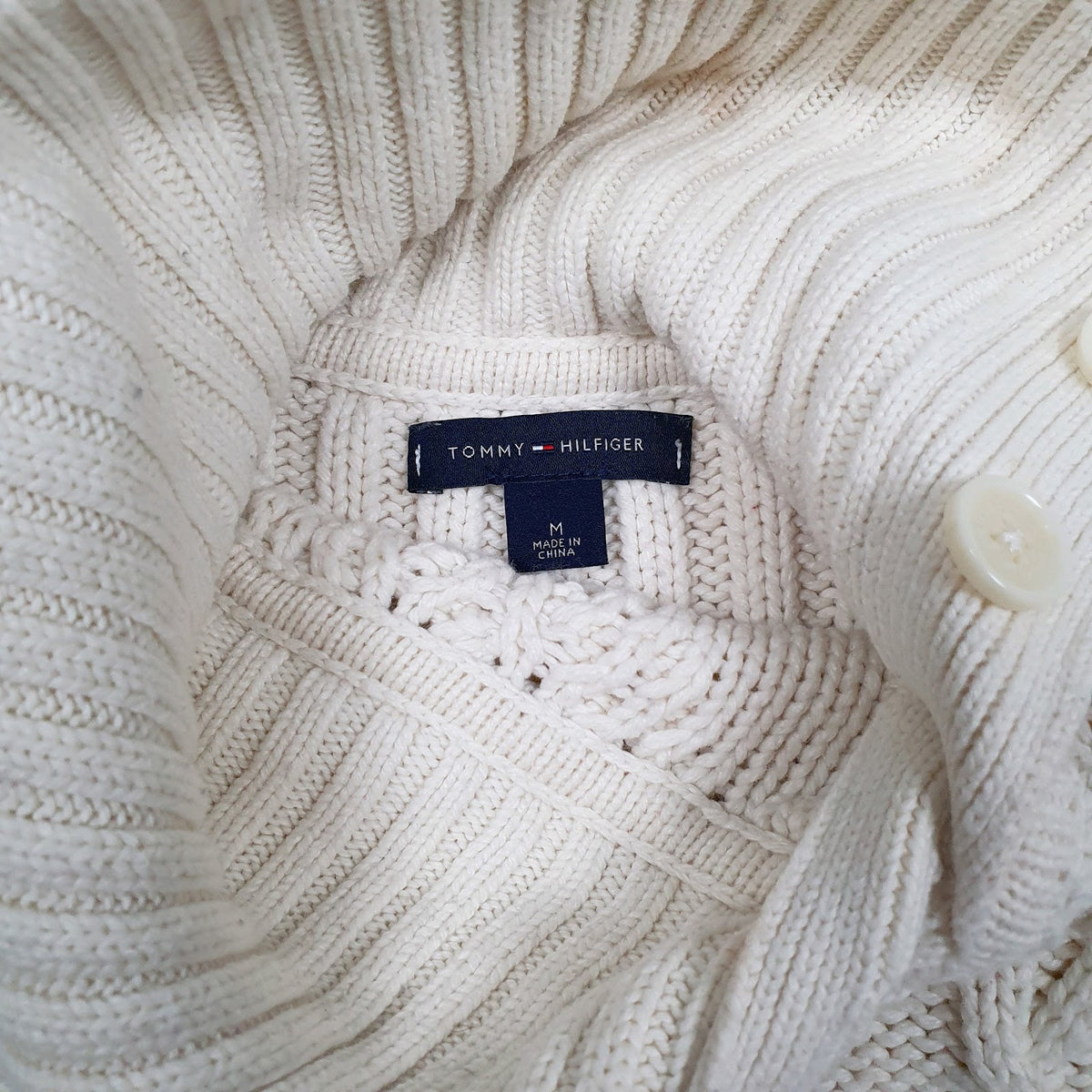 Womens White Tommy Hilfiger Cable Knit Turtle Neck Jumper