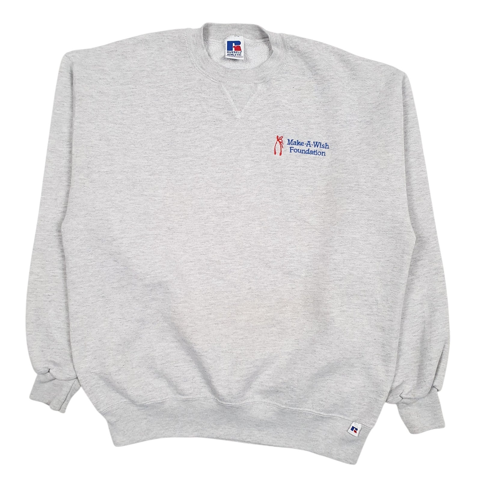 Mens Grey Russel Athletic Make A Wish Foundation Vintage 90s Made In USA Crewneck Jumper