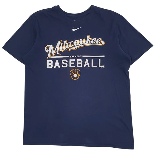 Mens Navy Nike MLB Milwaukee Brewers Baseball Short Sleeve T Shirt