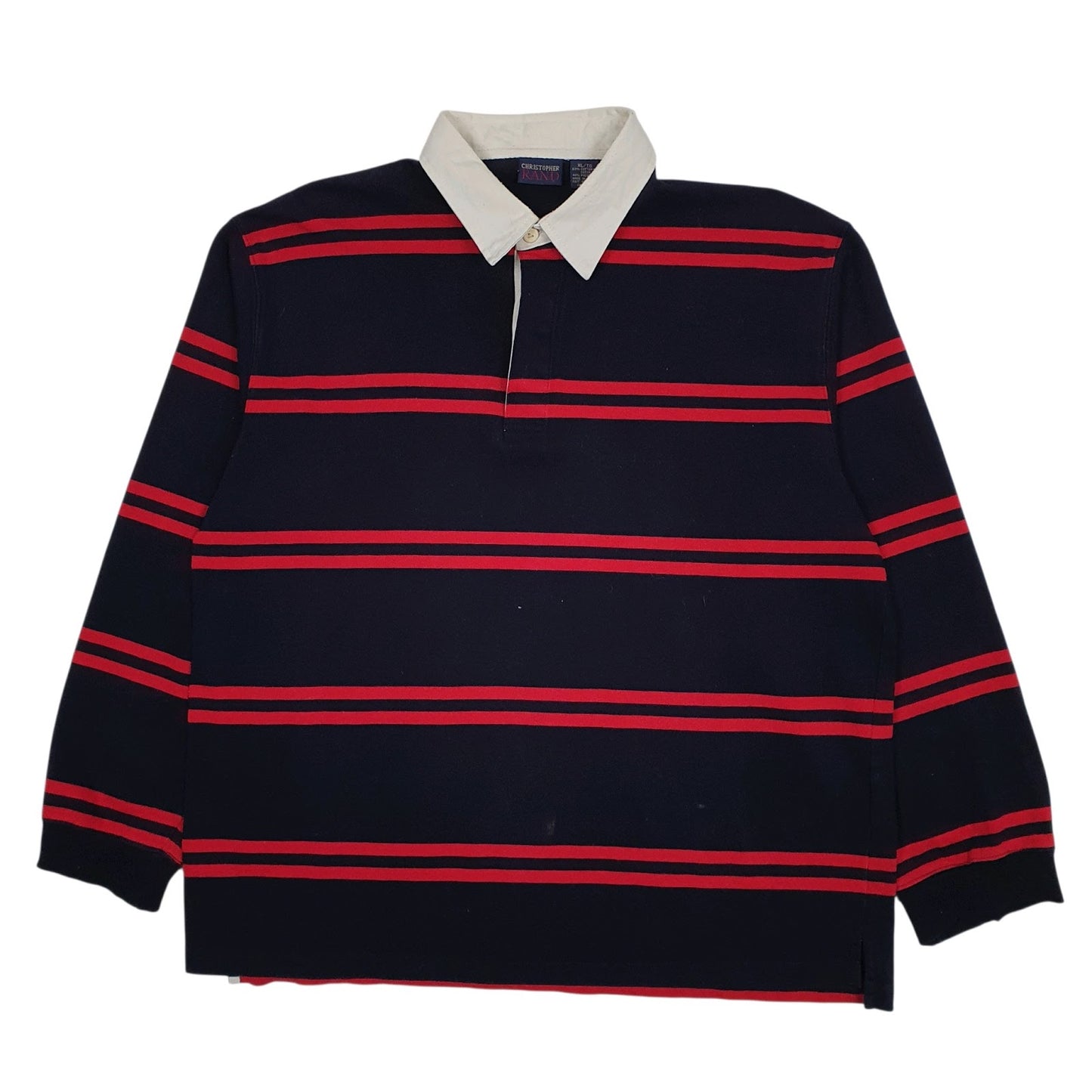 Mens Navy Christopher Rand Rugby Vintage 90s Long Sleeve Polo Shirt