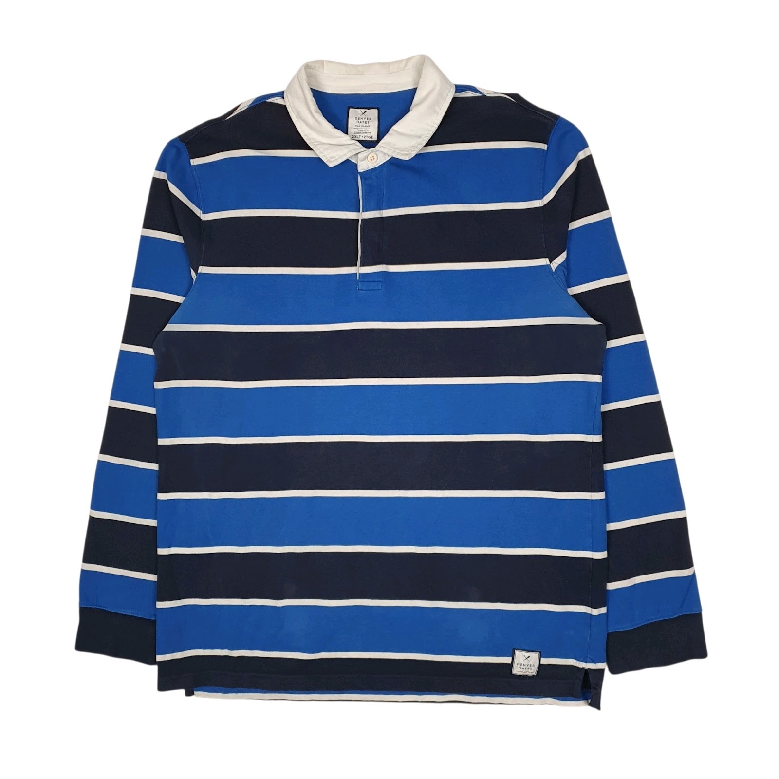 Mens Blue Denver Hayes Rugby Long Sleeve Polo Shirt