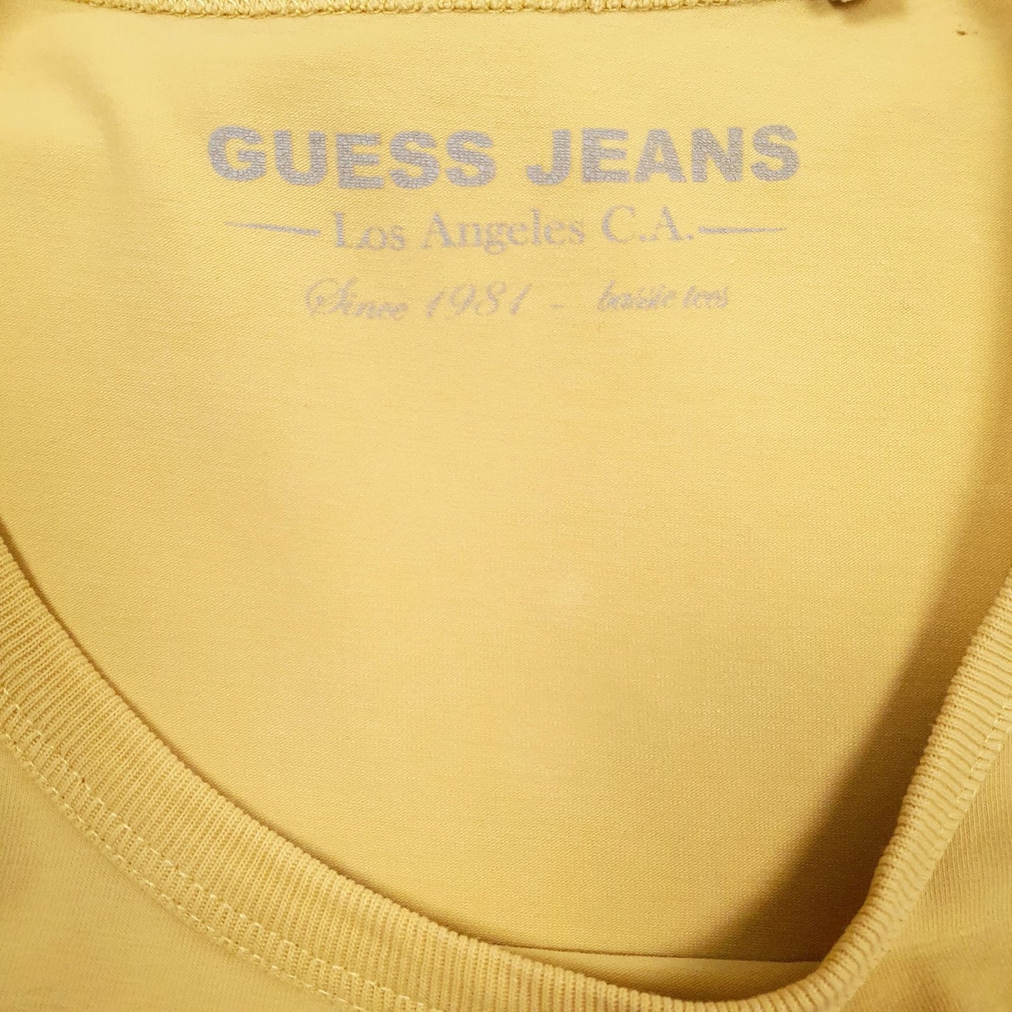 Mens Yellow Guess Spellout  T Shirt