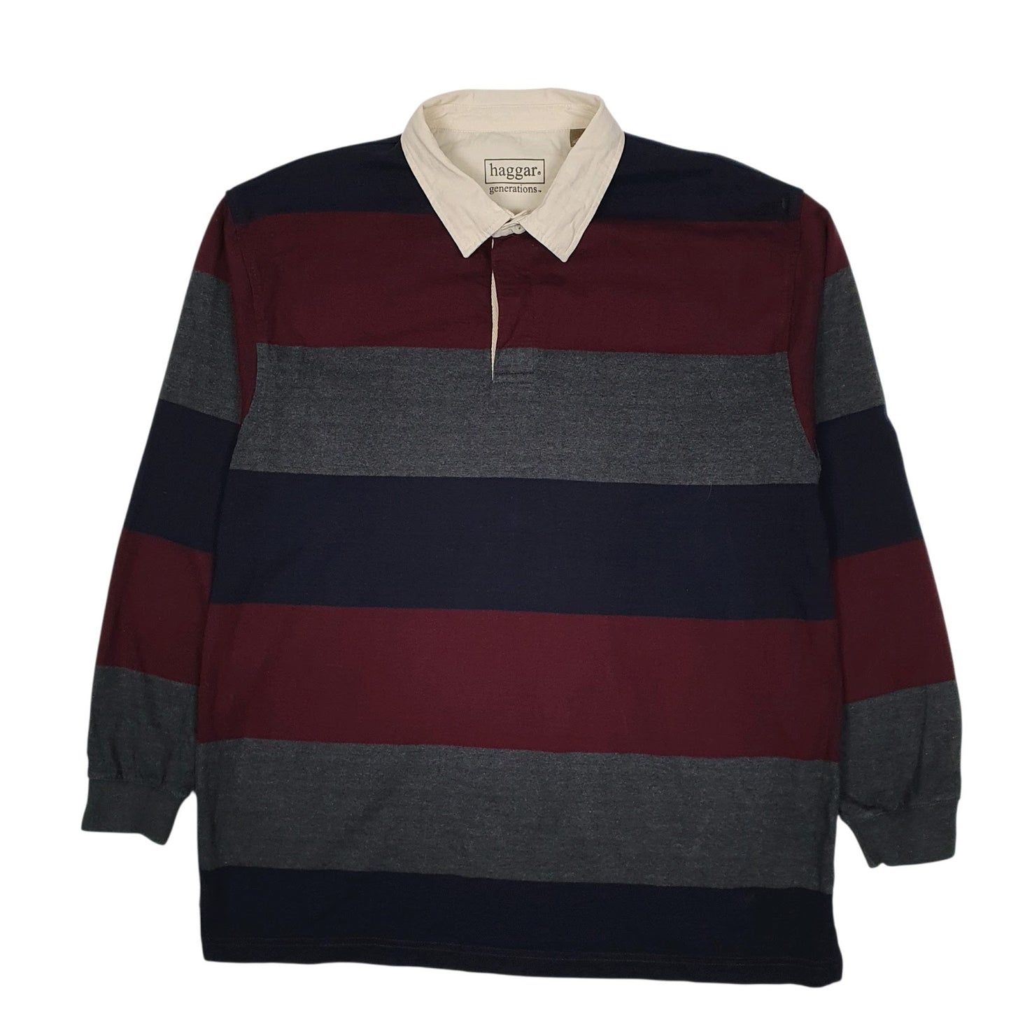 Mens Navy Haggar Rugby Long Sleeve Polo Shirt