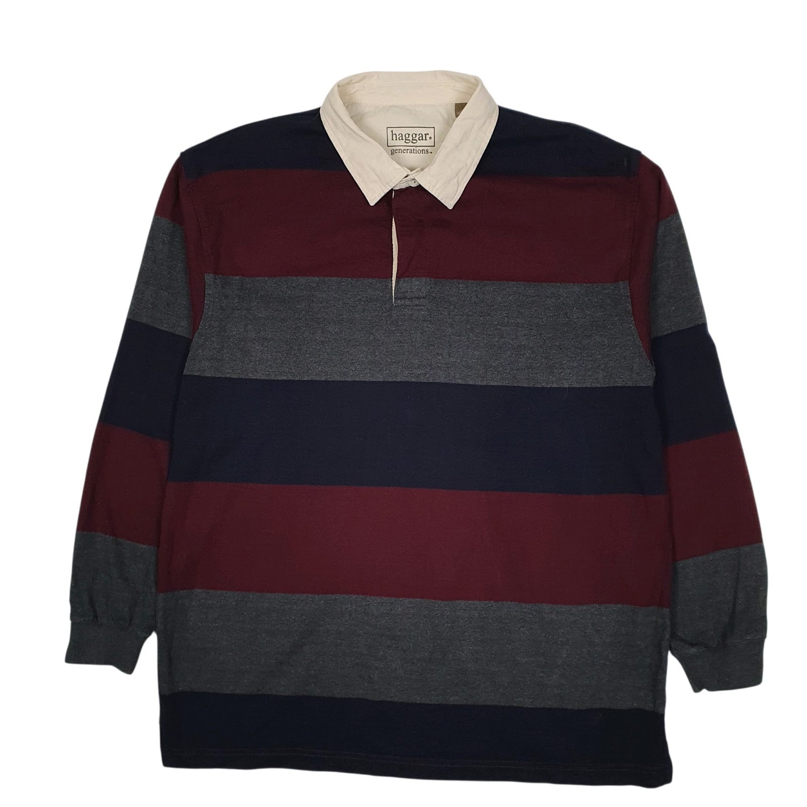 Mens Navy Haggar Rugby Long Sleeve Polo Shirt
