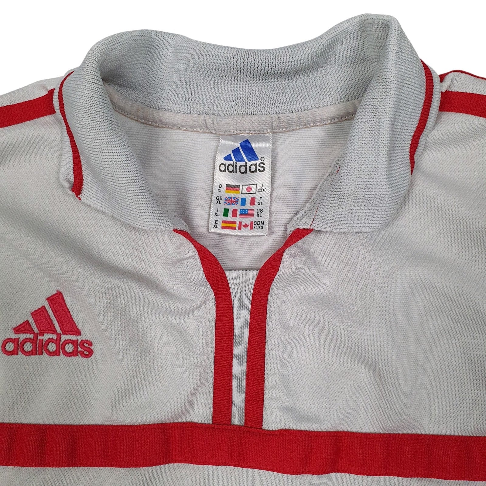 Mens Grey Adidas Football Jersey Vintage 00s  T Shirt