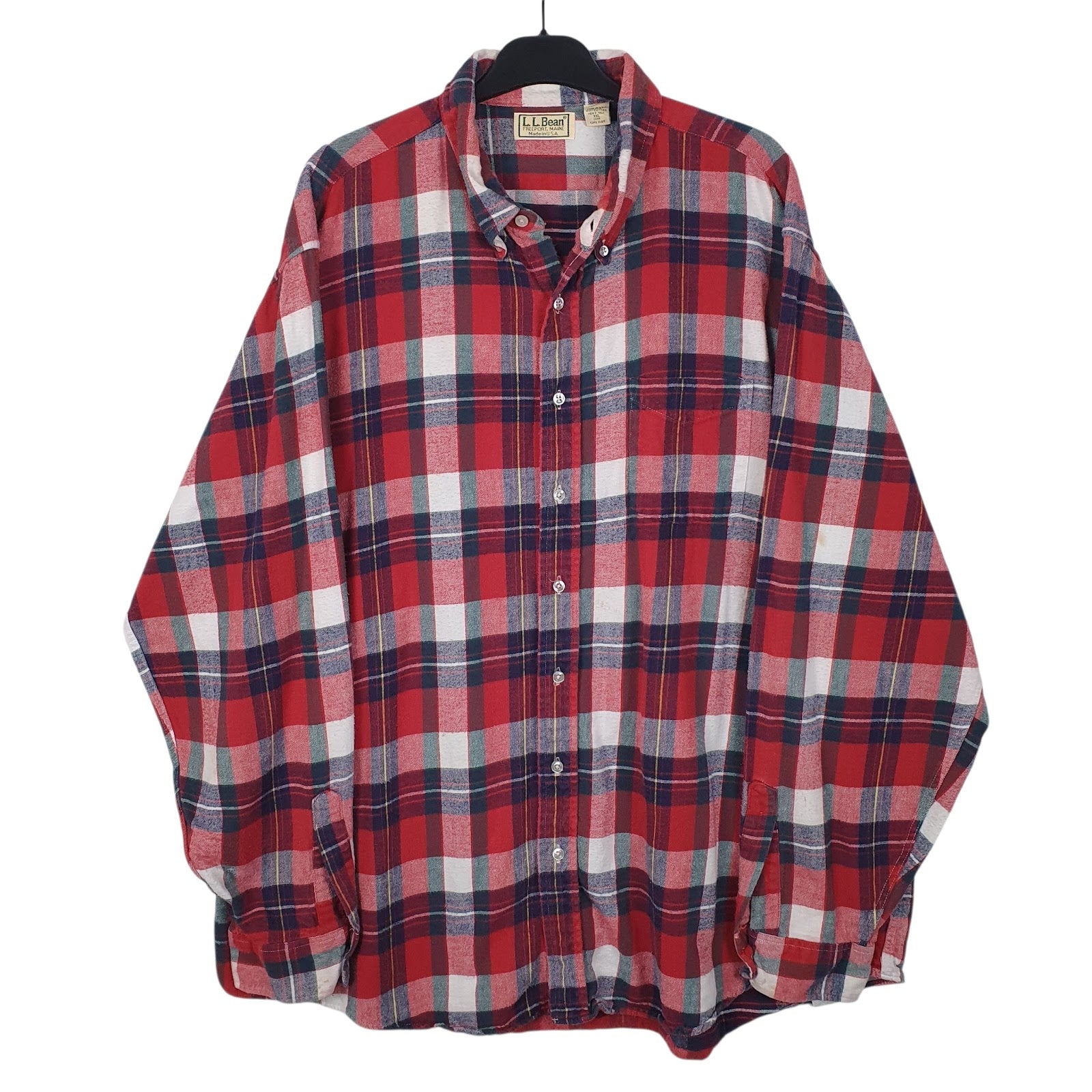 Mens Red L.L.Bean Flannel Made In USA Vintage 90s Long Sleeve Shirt