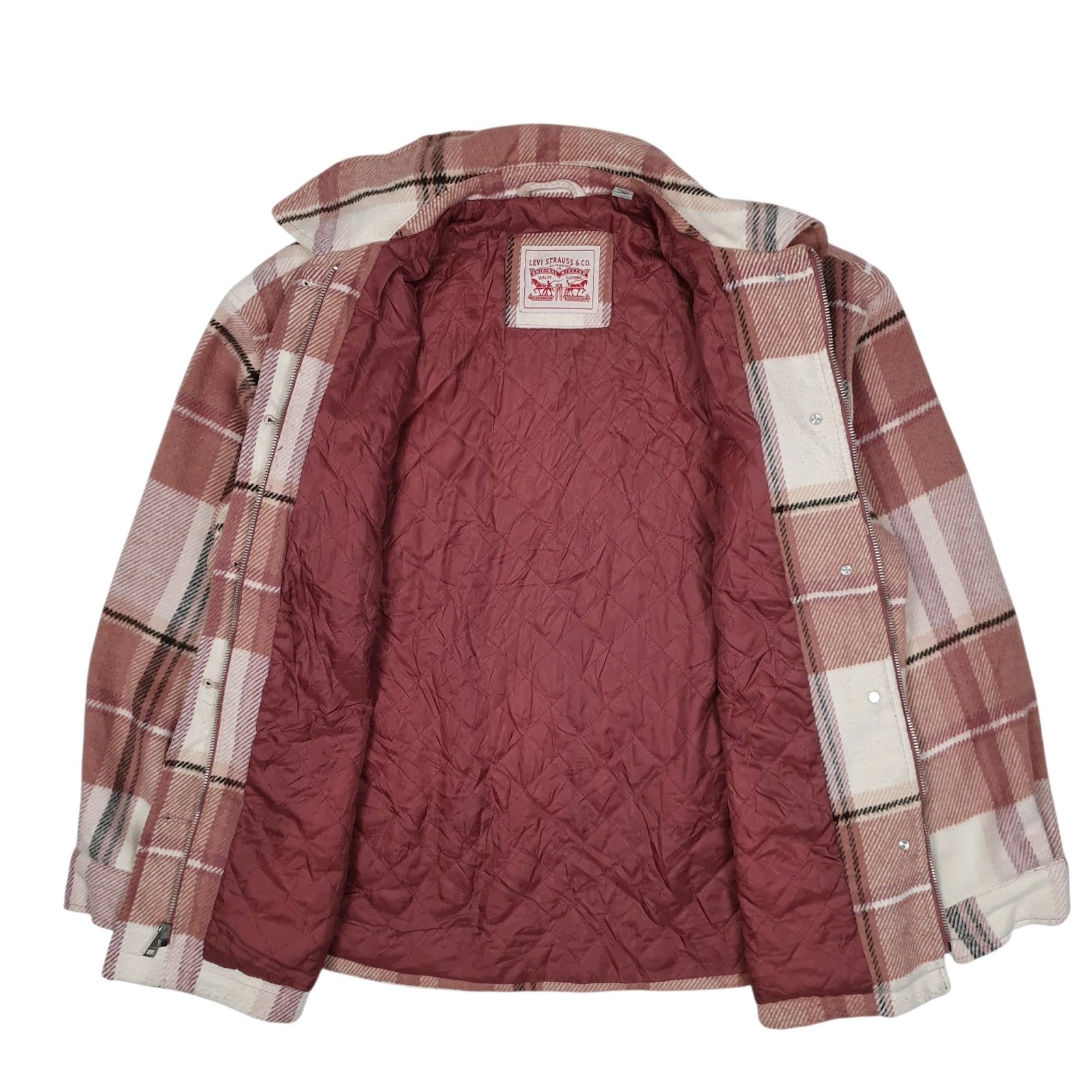 Mens Pink Levis Quilt Lined Heavy Plaid  Coat