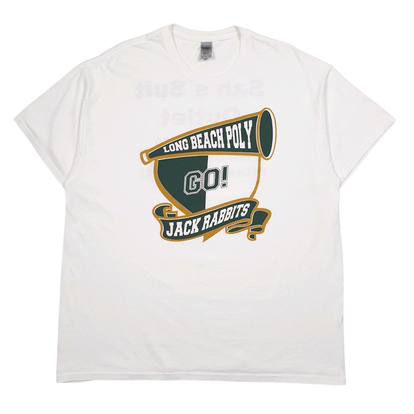 Mens White Gildan Long Beadh Poly Jack Rabbits Short Sleeve T Shirt
