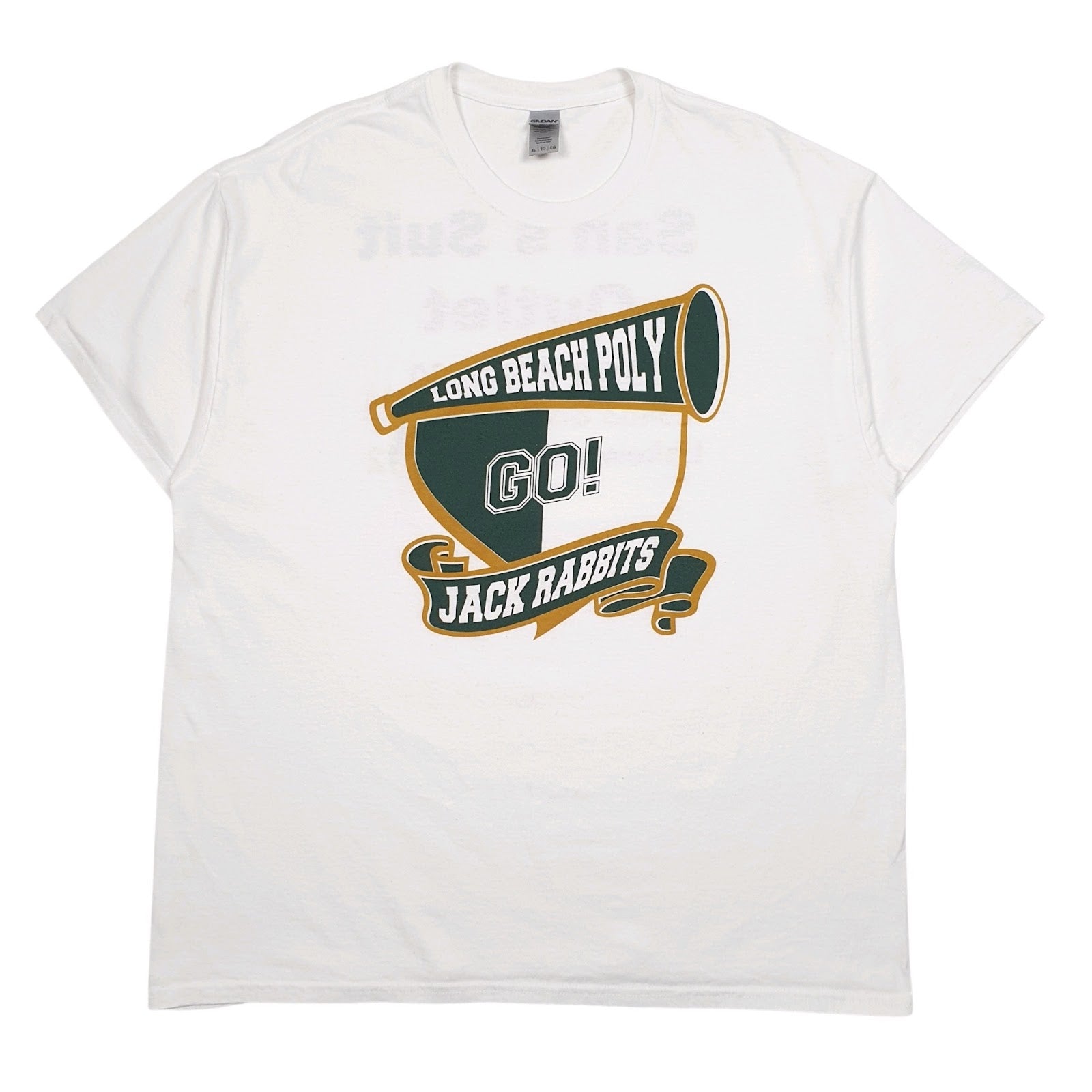 Mens White Gildan Long Beadh Poly Jack Rabbits Short Sleeve T Shirt