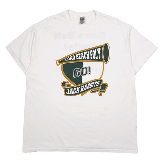 Mens White Gildan Long Beadh Poly Jack Rabbits Short Sleeve T Shirt