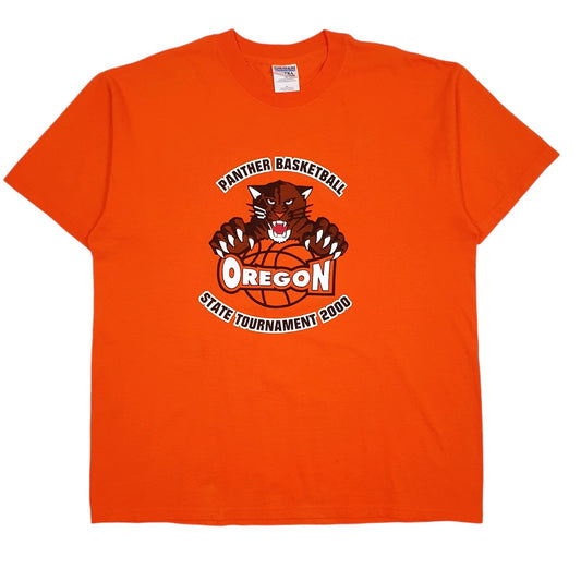 Mens Orange Gildan Panther Basketball Vintage 00s Short Sleeve T Shirt