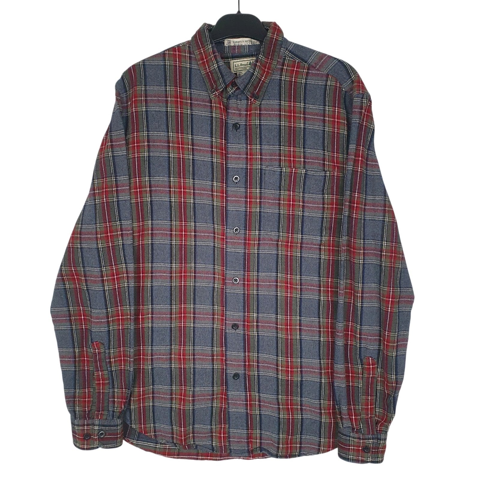 Mens Grey L.L.Bean Flannel Long Sleeve Shirt