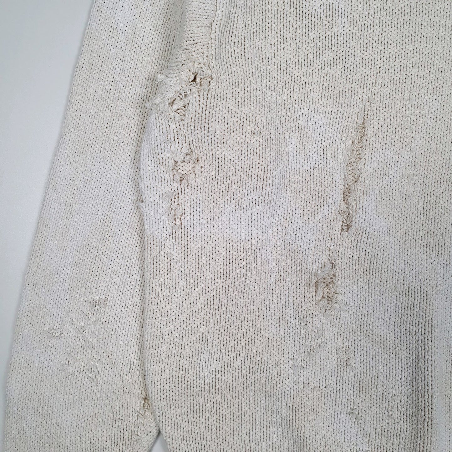 Mens White Polo Ralph Lauren Distressed Chunky Knit Crewneck Jumper