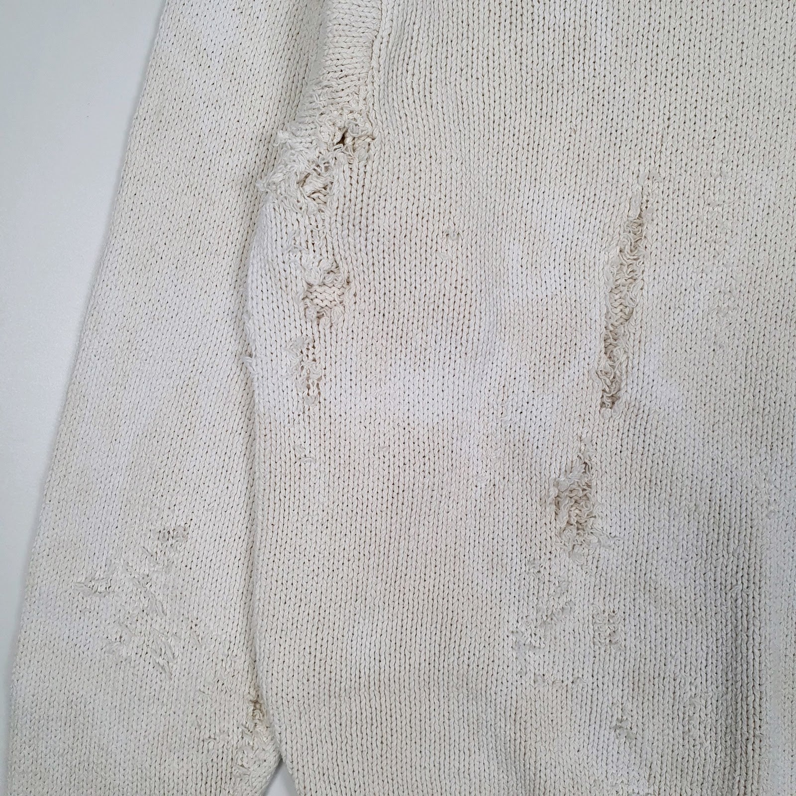 Mens White Polo Ralph Lauren Distressed Chunky Knit Crewneck Jumper