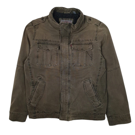 Mens Brown Levis Sherpa Lined Military Bomber  Coat