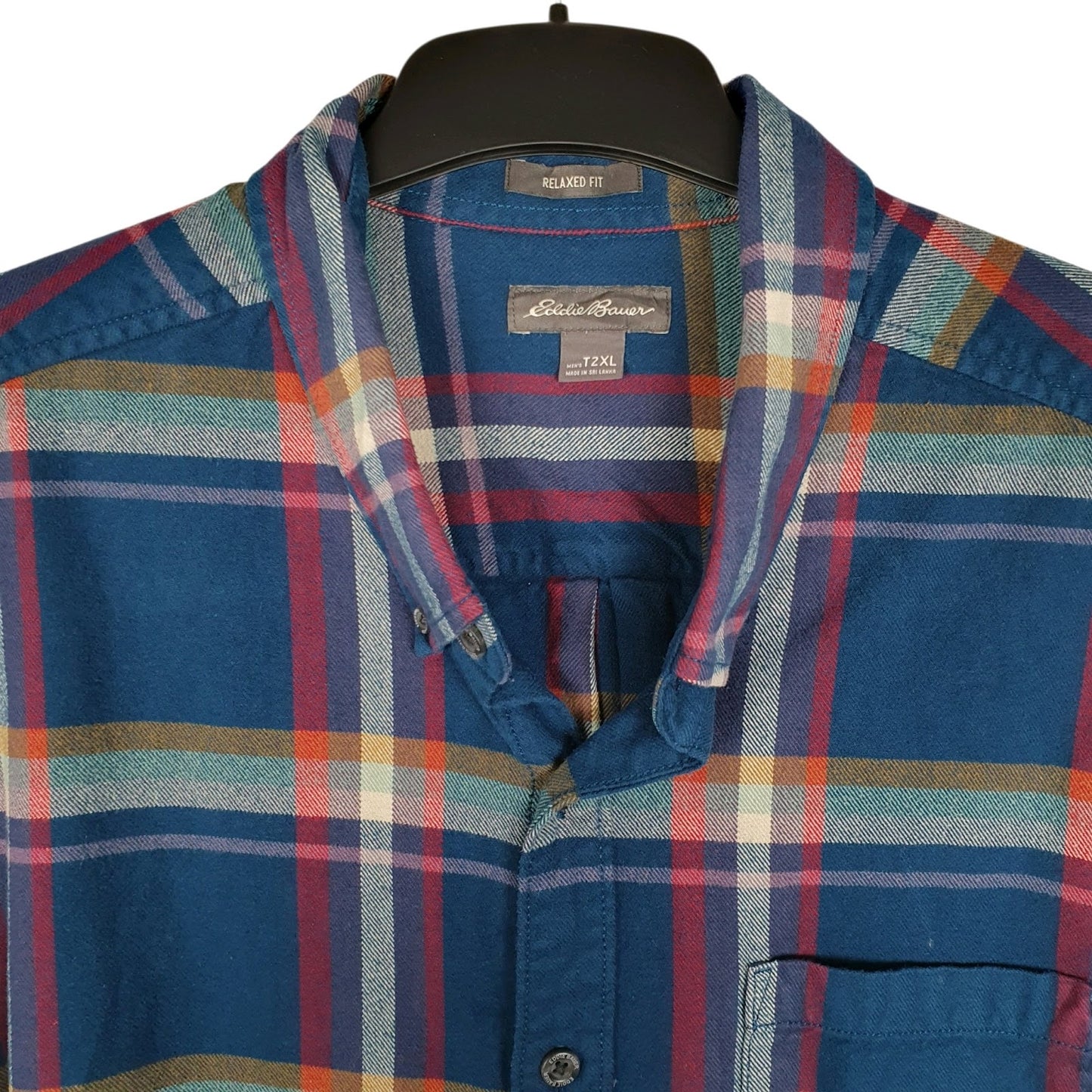 Mens Blue Eddie Bauer Heavyweight Plaid Flannel  Shirt