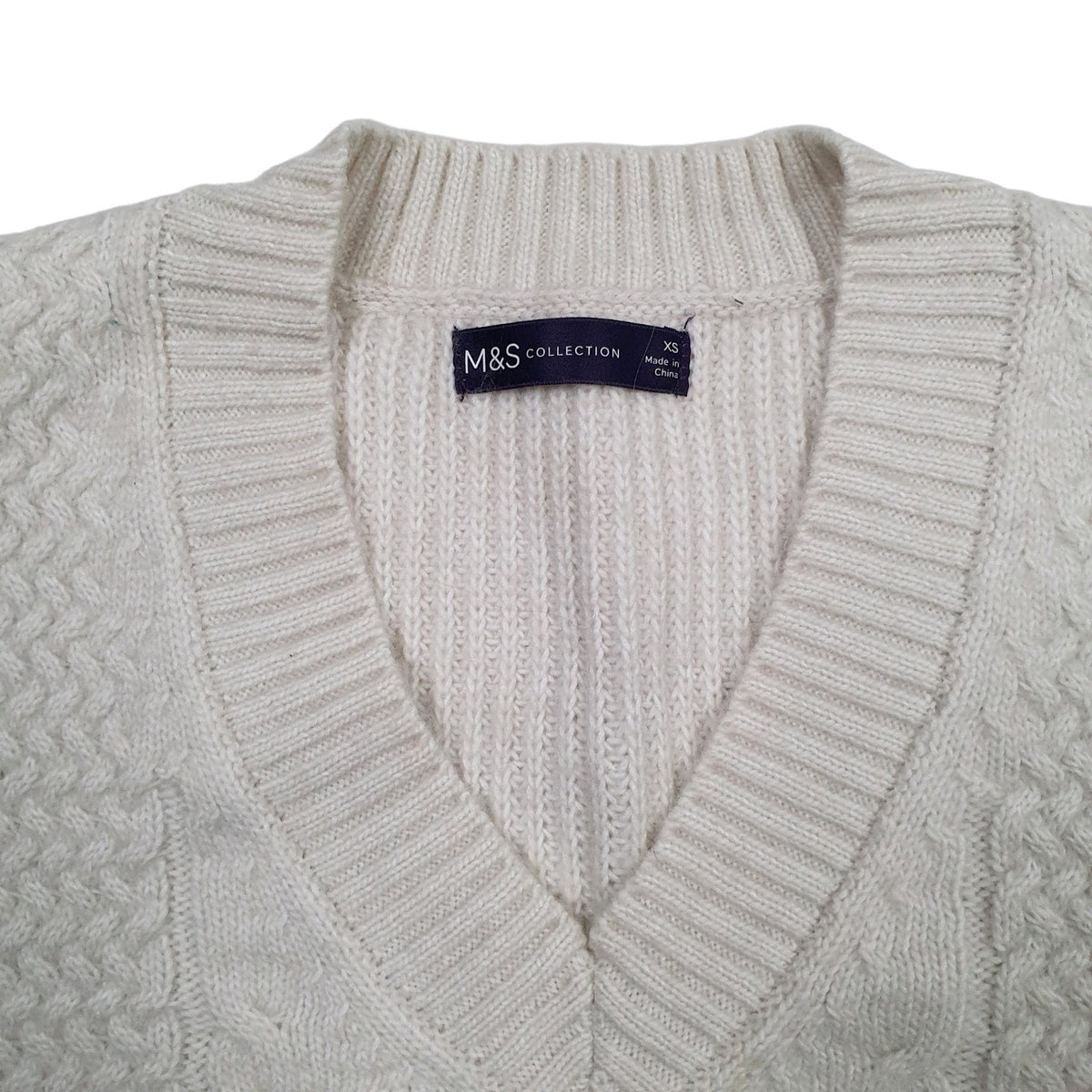 Womens White M&S Cable Knit Vest Jumper