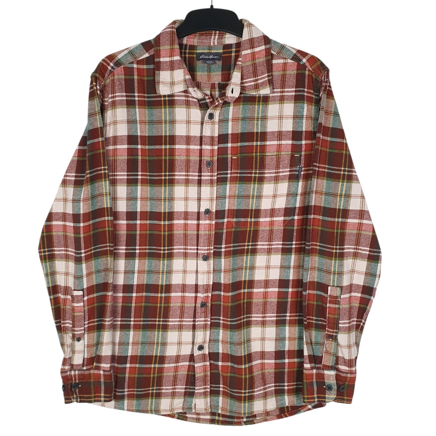 Mens Red Eddie Bauer Flannel Long Sleeve Shirt